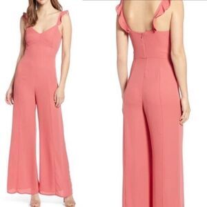 Leith Ruffle ladies Pink Maxi Jumpsuit coral Large